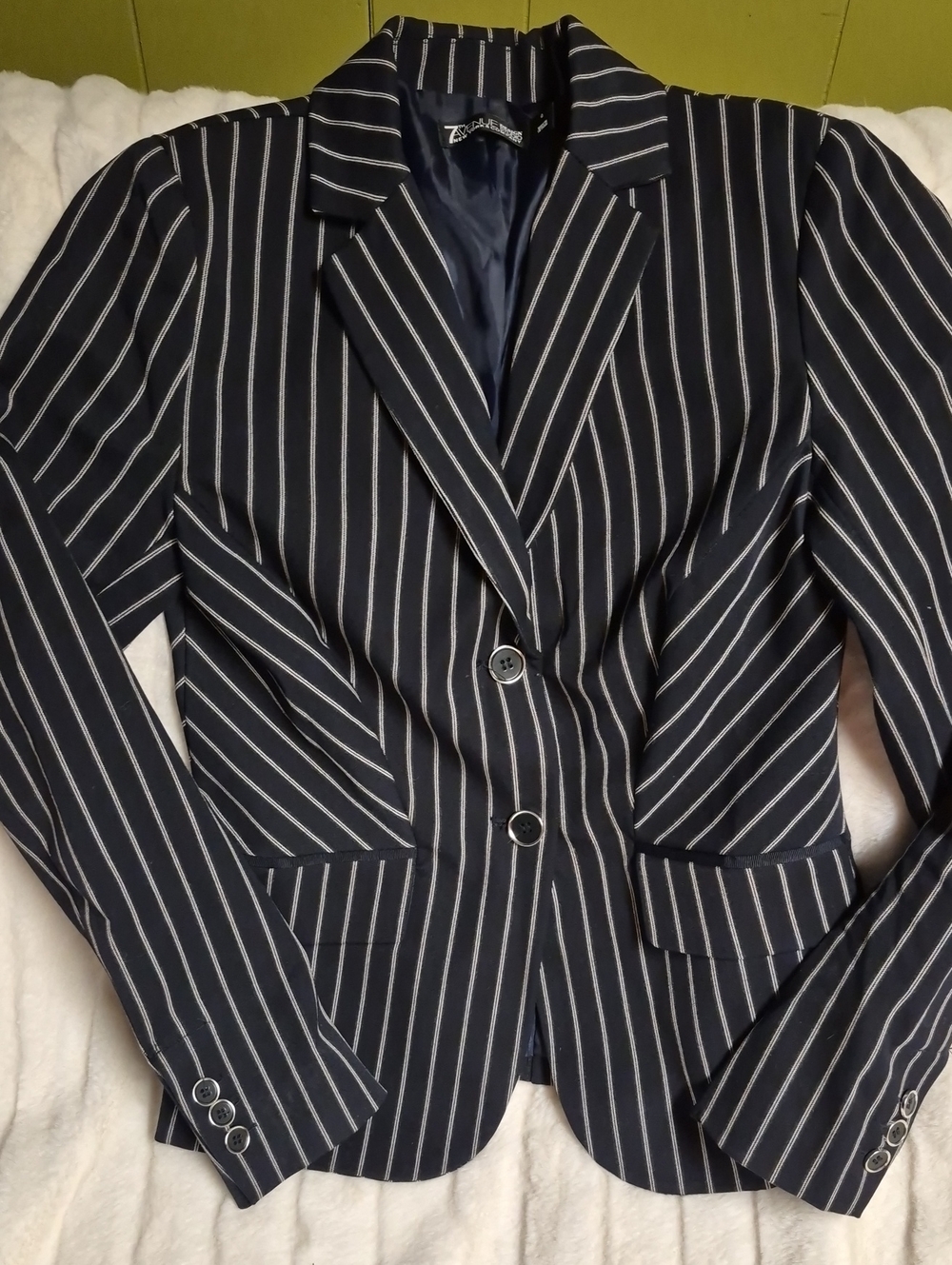New York & Compony Navy and White Pinstripe Blazer - Women's Suit Jacket